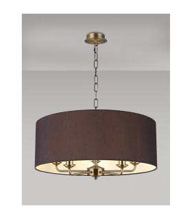 Banyan 5 Light Multi Arm Pendant E14 Antique Brass With 60cm x 22cm Faux Silk Shade Black/White Laminate-2