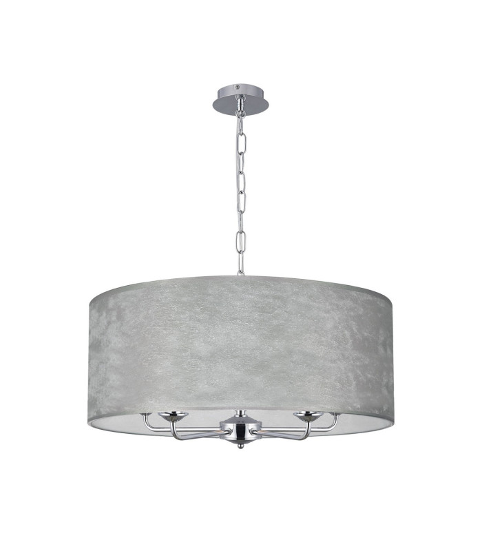 Banyan 5 Light Multi Arm Pendant E14 Polished Chrome With 60cm x 22cm Silver Leaf With White Lining Shade-4