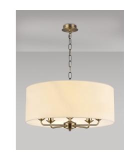 Banyan 5 Light Multi Arm Pendant E14 Antique Brass With 60cm x 22cm Faux Silk Shade Ivory Pearl/White Laminate-2
