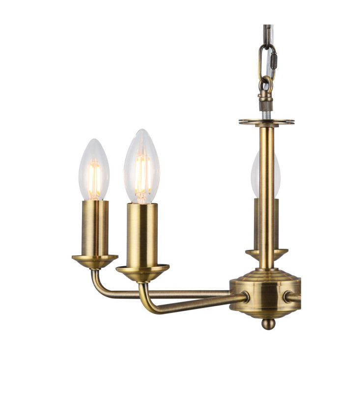 Banyan 5 Light Multi Arm Pendant E14 Antique Brass With 60cm x 22cm Faux Silk Shade Grey/White Laminate-6