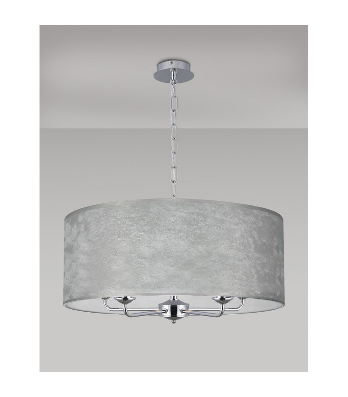 Banyan 5 Light Multi Arm Pendant E14 Polished Chrome With 60cm x 22cm Silver Leaf With White Lining Shade-11