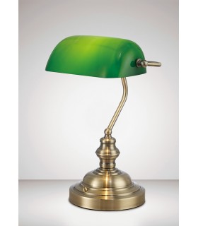 Bankers Table Lamp 1 Light E27 Antique Brass, Green Glass - 2
