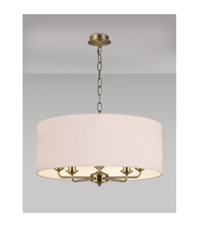 Banyan 5 Light Multi Arm Pendant E14 Antique Brass With 60cm x 22cm Dual Faux Silk Shade Nude Beige/Moonlight-2