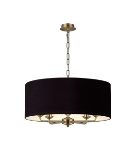 Banyan 5 Light Multi Arm Pendant E14 Antique Brass With 60cm x 22cm Dual Faux Silk Shade Black/Green Olive-1