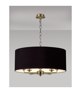 Banyan 5 Light Multi Arm Pendant E14 Antique Brass With 60cm x 22cm Dual Faux Silk Shade Black/Green Olive-2