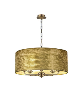 Banyan 5 Light Multi Arm Pendant E14 Antique Brass With 60cm x 22cm Gold Leaf With White Lining Shade-1