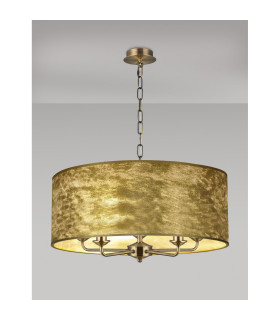 Banyan 5 Light Multi Arm Pendant E14 Antique Brass With 60cm x 22cm Gold Leaf With White Lining Shade-2