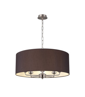 Banyan 5 Light Multi Arm Pendant E14 Satin Nickel With 60cm x 22cm Faux Silk Shade Black/White Laminate-1