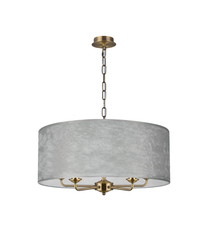 Banyan 5 Light Multi Arm Pendant E14 Antique Brass With 60cm x 22cm Silver Leaf With White Lining Shade-4