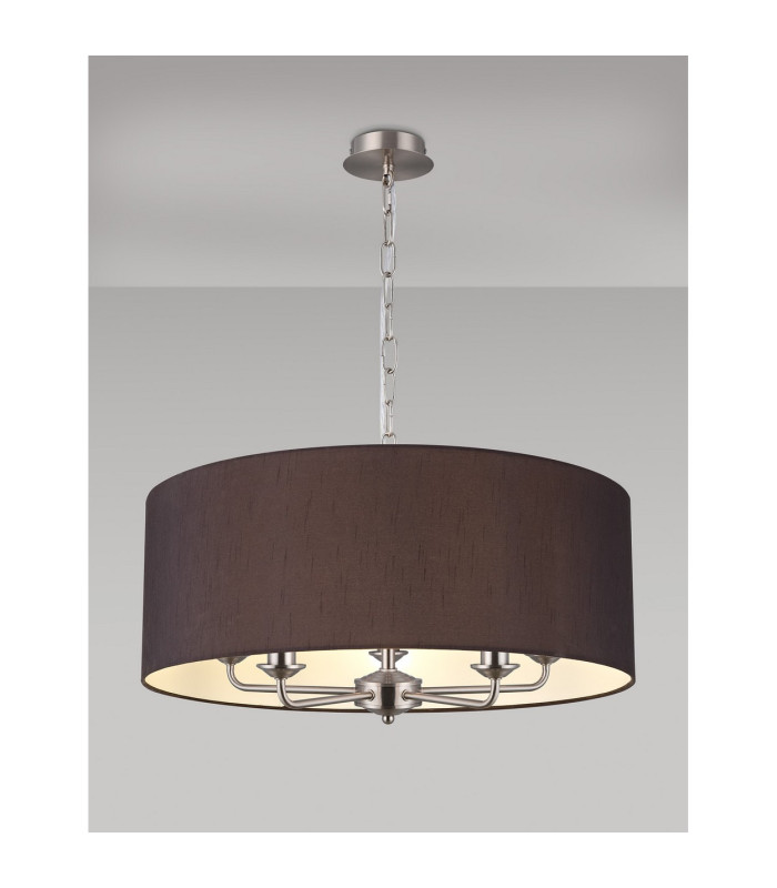 Banyan 5 Light Multi Arm Pendant E14 Satin Nickel With 60cm x 22cm Faux Silk Shade Black/White Laminate-2