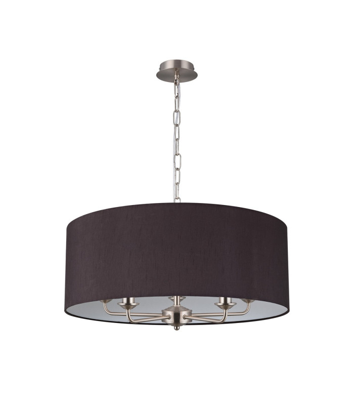 Banyan 5 Light Multi Arm Pendant E14 Satin Nickel With 60cm x 22cm Faux Silk Shade Black/White Laminate-4