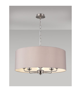 Banyan 5 Light Multi Arm Pendant E14 Satin Nickel With 60cm x 22cm Faux Silk Shade Grey/White Laminate-2