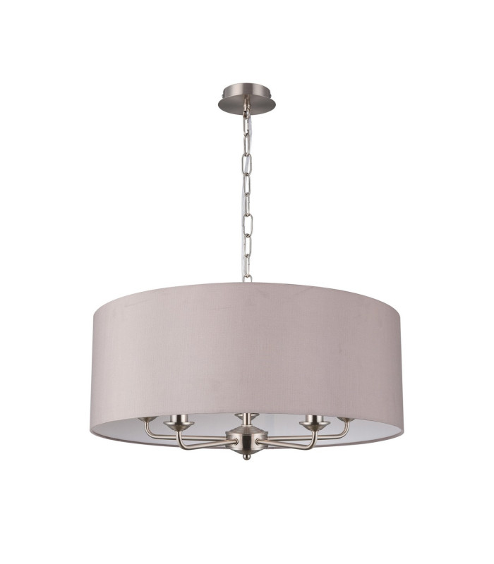 Banyan 5 Light Multi Arm Pendant E14 Satin Nickel With 60cm x 22cm Faux Silk Shade Grey/White Laminate-4
