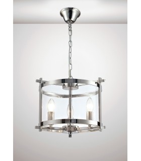 Cylindrical Ceiling Pendant 3 Light E14 Polished Chrome, Clear Glass - 2