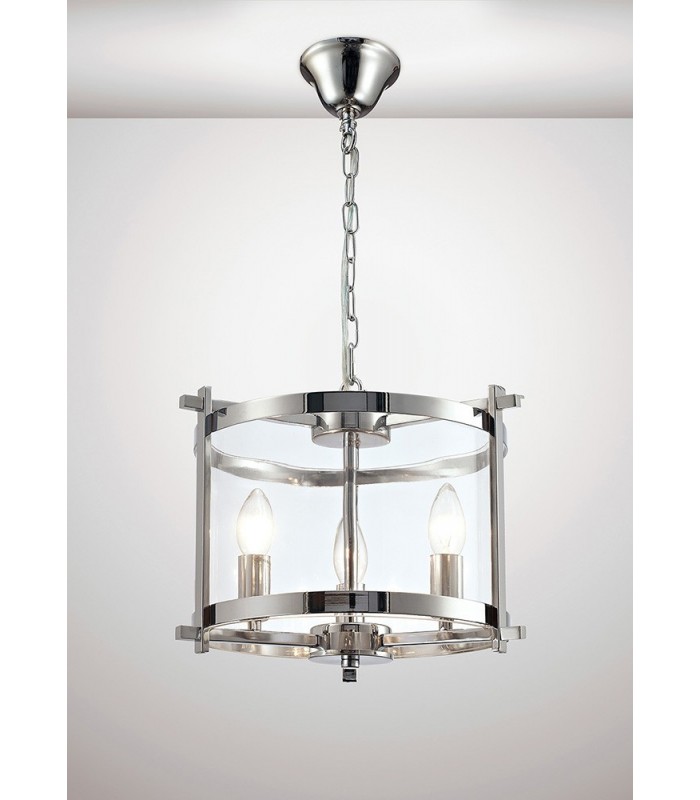 Cylindrical Ceiling Pendant 3 Light E14 Polished Chrome, Clear Glass - 2