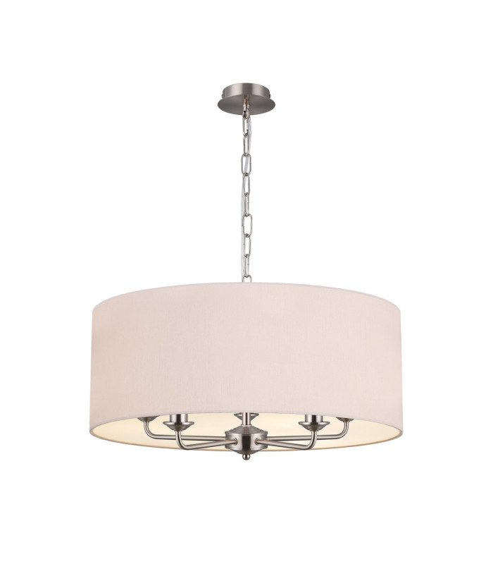 Banyan 5 Light Multi Arm Pendant E14 Satin Nickel With 60cm x 22cm Dual Faux Silk Shade Nude Beige/Moonlight-1