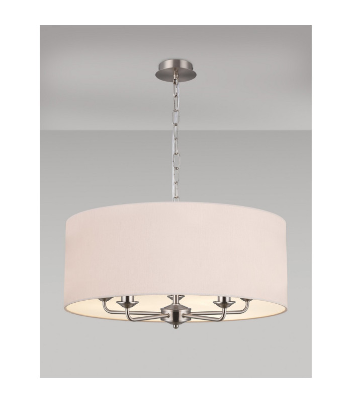 Banyan 5 Light Multi Arm Pendant E14 Satin Nickel With 60cm x 22cm Dual Faux Silk Shade Nude Beige/Moonlight-2