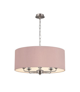 Banyan 5 Light Multi Arm Pendant E14 Satin Nickel With 60cm x 22cm Dual Faux Silk Shade Taupe/Halo Gold-1