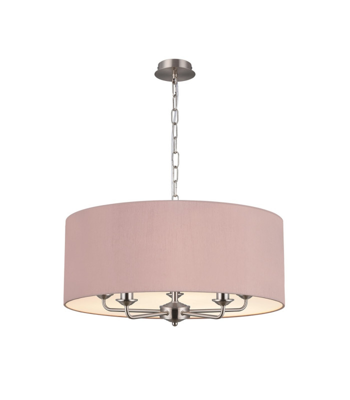 Banyan 5 Light Multi Arm Pendant E14 Satin Nickel With 60cm x 22cm Dual Faux Silk Shade Taupe/Halo Gold-1