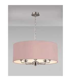 Banyan 5 Light Multi Arm Pendant E14 Satin Nickel With 60cm x 22cm Dual Faux Silk Shade Taupe/Halo Gold-2