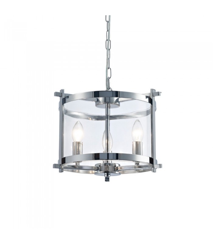 Cylindrical Ceiling Pendant 3 Light E14 Polished Chrome, Clear Glass - 4