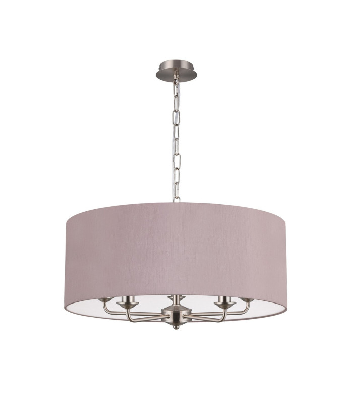 Banyan 5 Light Multi Arm Pendant E14 Satin Nickel With 60cm x 22cm Dual Faux Silk Shade Taupe/Halo Gold-4