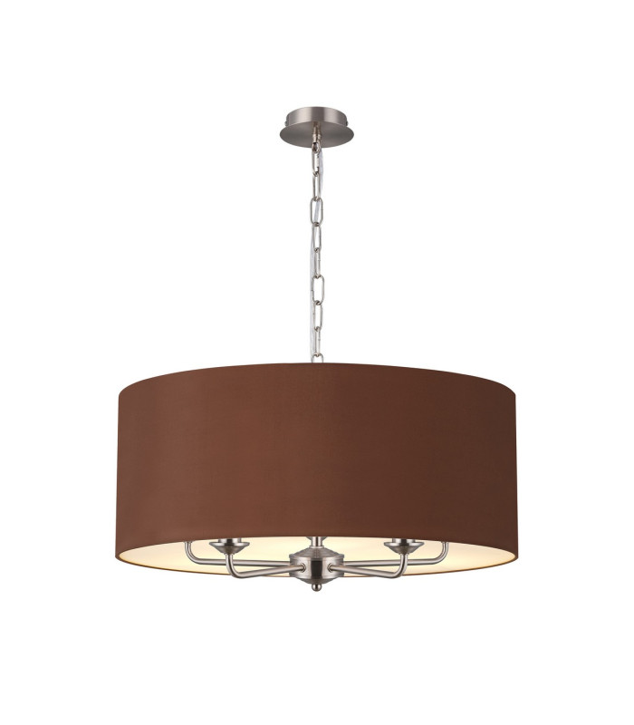 Banyan 5 Light Multi Arm Pendant E14 Satin Nickel With 60cm x 22cm Dual Faux Silk Shade Raw Cocoa/Grecian Bronze-1