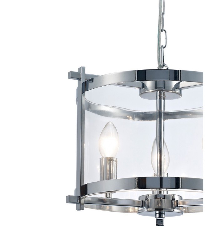 Cylindrical Ceiling Pendant 3 Light E14 Polished Chrome, Clear Glass - 5