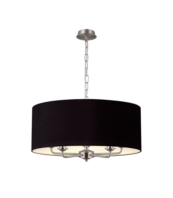 Banyan 5 Light Multi Arm Pendant E14 Satin Nickel With 60cm x 22cm Dual Faux Silk Shade Black/Green Olive-1