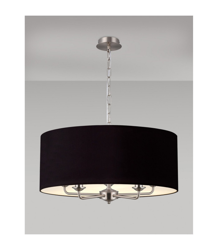 Banyan 5 Light Multi Arm Pendant E14 Satin Nickel With 60cm x 22cm Dual Faux Silk Shade Black/Green Olive-2