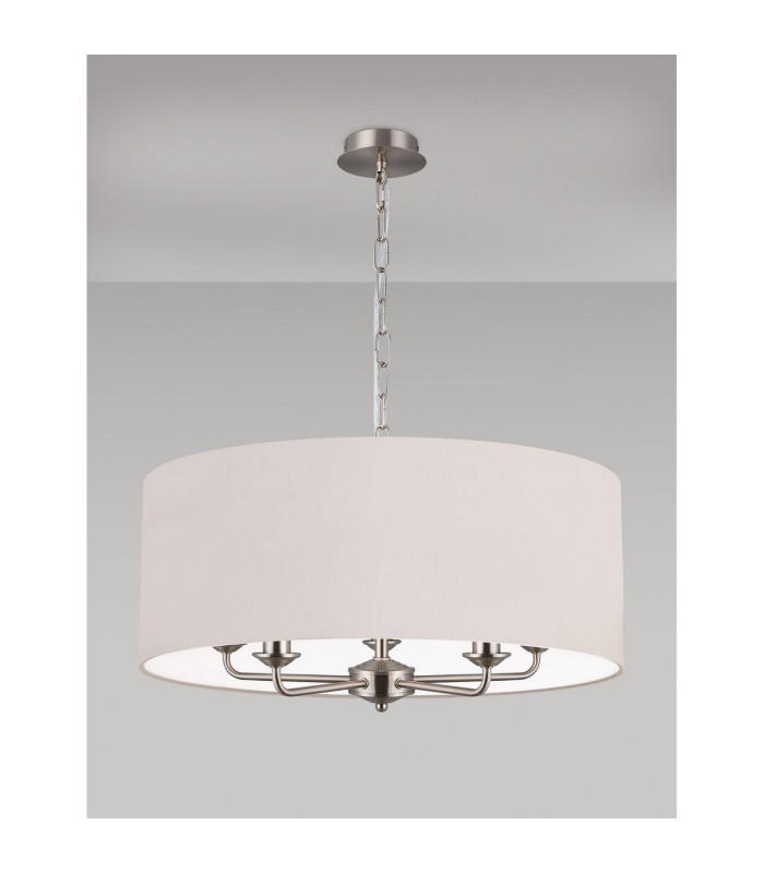 Banyan 5 Light Multi Arm Pendant E14 Satin Nickel With 60cm x 22cm Dual Faux Silk Shade Nude Beige/Moonlight-11