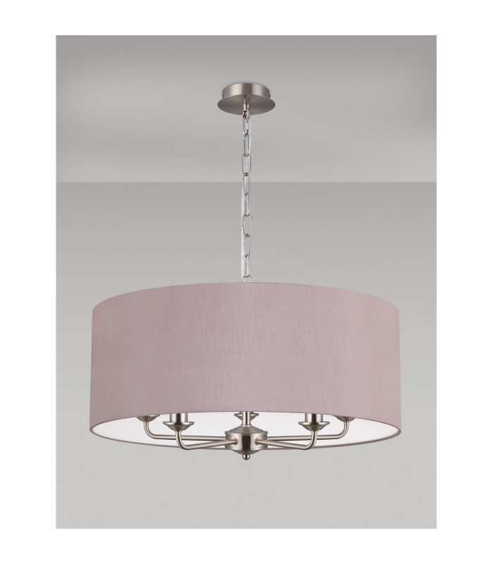 Banyan 5 Light Multi Arm Pendant E14 Satin Nickel With 60cm x 22cm Dual Faux Silk Shade Taupe/Halo Gold-11