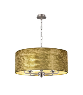 Banyan 5 Light Multi Arm Pendant E14 Satin Nickel With 60cm x 22cm Gold Leaf With White Lining Shade-1