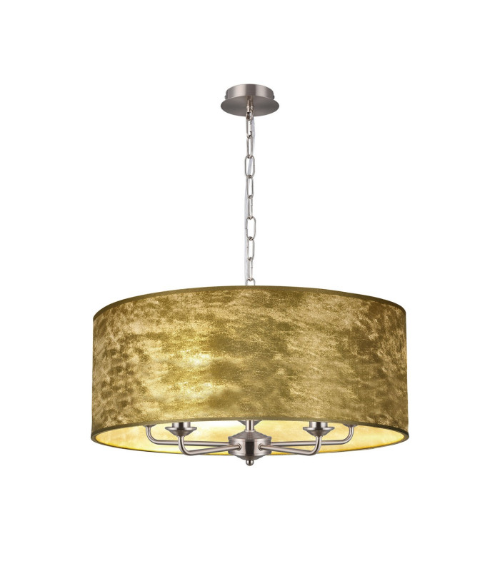 Banyan 5 Light Multi Arm Pendant E14 Satin Nickel With 60cm x 22cm Gold Leaf With White Lining Shade-1