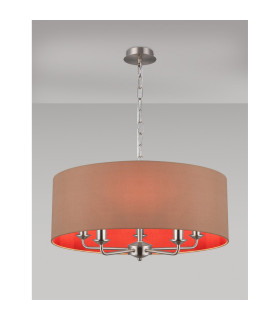 Banyan 5 Light Multi Arm Pendant E14 Satin Nickel With 60cm x 22cm Dual Faux Silk Shade Antique Gold/Ruby-2