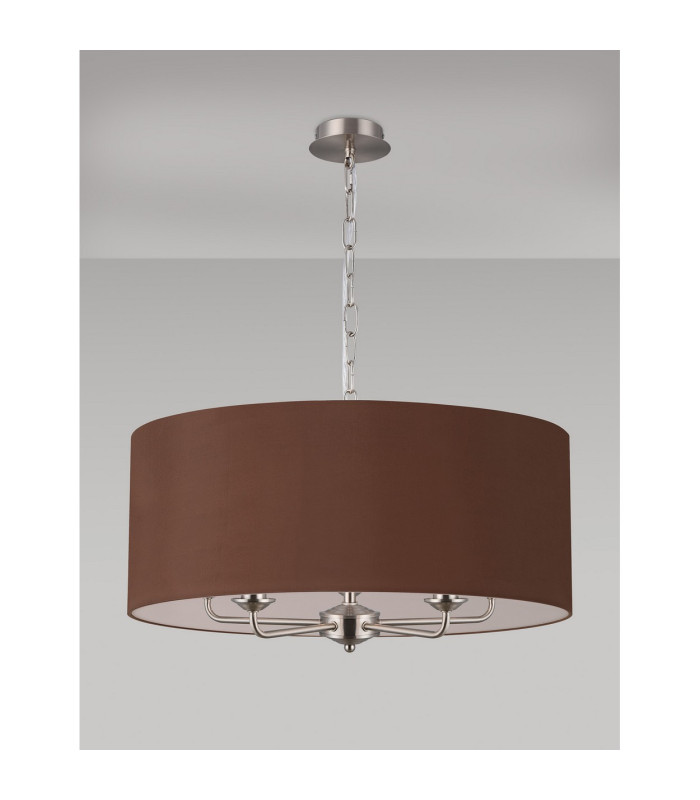 Banyan 5 Light Multi Arm Pendant E14 Satin Nickel With 60cm x 22cm Dual Faux Silk Shade Raw Cocoa/Grecian Bronze-11