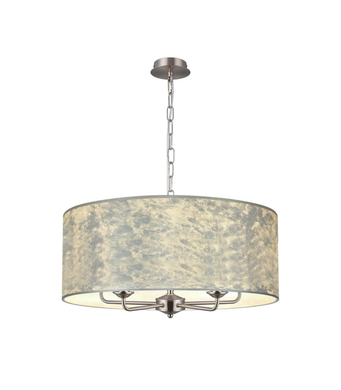 Banyan 5 Light Multi Arm Pendant E14 Satin Nickel With 60cm x 22cm Silver Leaf With White Lining Shade-1