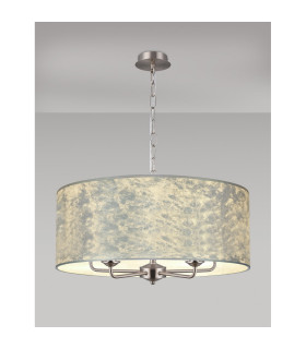 Banyan 5 Light Multi Arm Pendant E14 Satin Nickel With 60cm x 22cm Silver Leaf With White Lining Shade-2