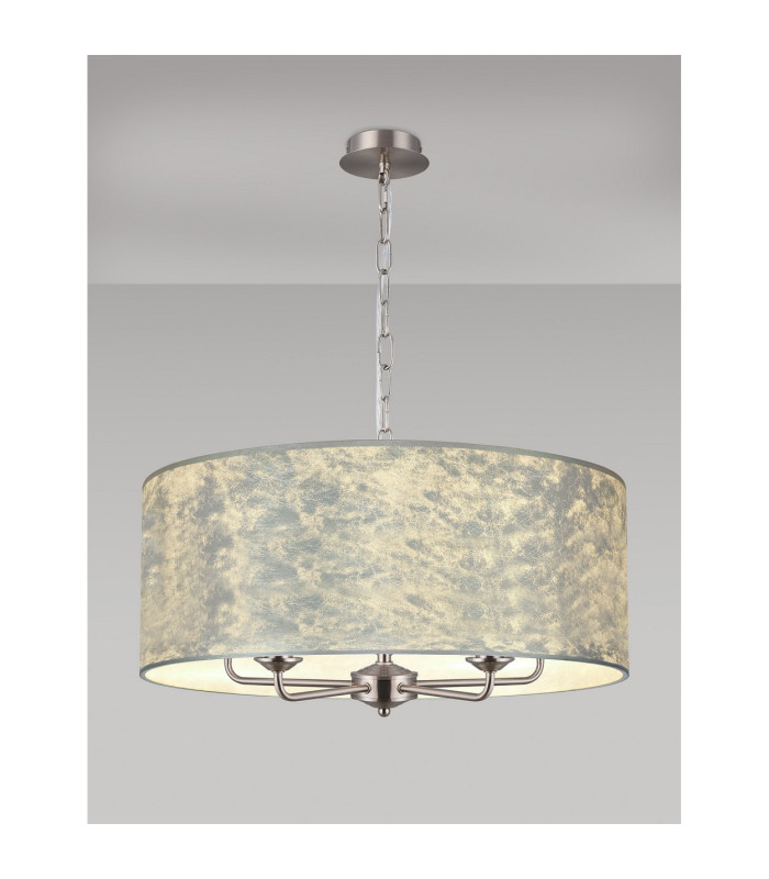 Banyan 5 Light Multi Arm Pendant E14 Satin Nickel With 60cm x 22cm Silver Leaf With White Lining Shade-2