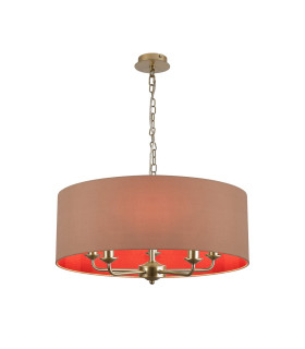 Banyan 5 Light Multi Arm Pendant With 60cm x 22cm Dual Faux Silk Fabric Shade Champagne Gold/Antique Gold-1