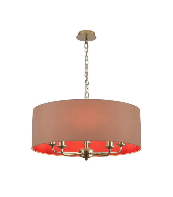 Banyan 5 Light Multi Arm Pendant With 60cm x 22cm Dual Faux Silk Fabric Shade Champagne Gold/Antique Gold-1