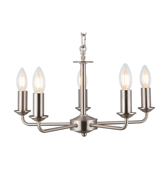 Banyan 5 Light Multi Arm Pendant E14 Satin Nickel With 60cm x 22cm Silver Leaf With White Lining Shade-5