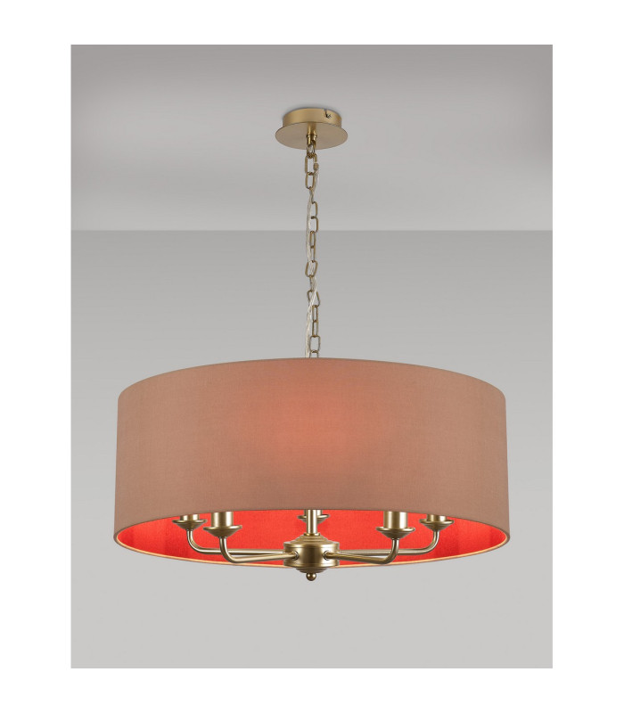 Banyan 5 Light Multi Arm Pendant With 60cm x 22cm Dual Faux Silk Fabric Shade Champagne Gold/Antique Gold-2