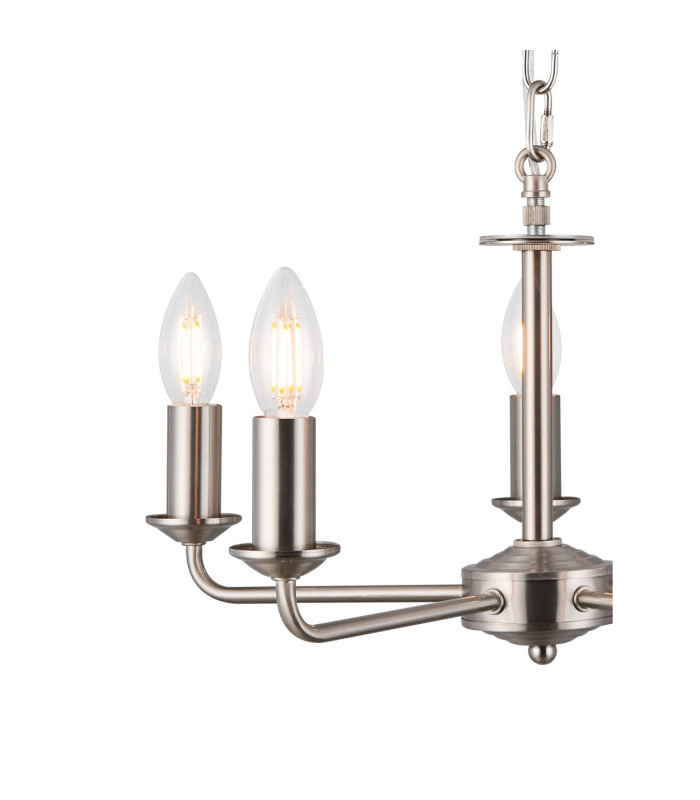 Banyan 5 Light Multi Arm Pendant E14 Satin Nickel With 60cm x 22cm Silver Leaf With White Lining Shade-6