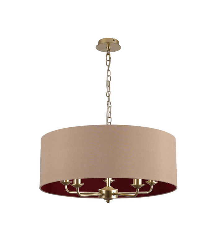 Banyan 5 Light Multi Arm Pendant With 60cm x 22cm Dual Faux Silk Fabric Shade Champagne Gold/Antique Gold-4