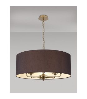 Banyan 5 Light Multi Arm Pendant With 60cm x 22cm Faux Silk Fabric Shade Champagne Gold/Black-2