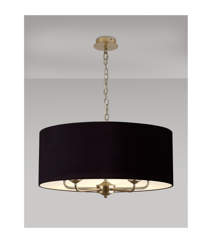 Banyan 5 Light Multi Arm Pendant With 60cm x 22cm Dual Faux Silk Fabric Shade Champagne Gold/Midnight Black-2