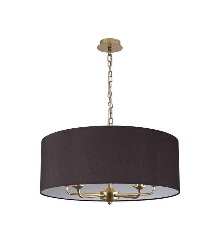 Banyan 5 Light Multi Arm Pendant With 60cm x 22cm Faux Silk Fabric Shade Champagne Gold/Black-4