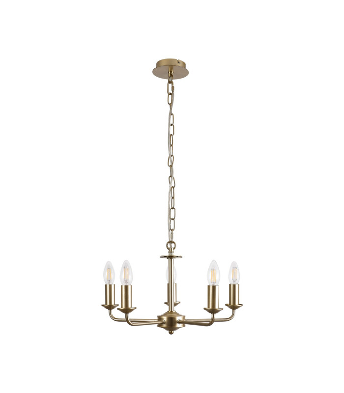 Banyan 5 Light Multi Arm Pendant With 60cm x 22cm Dual Faux Silk Fabric Shade Champagne Gold/Antique Gold-6