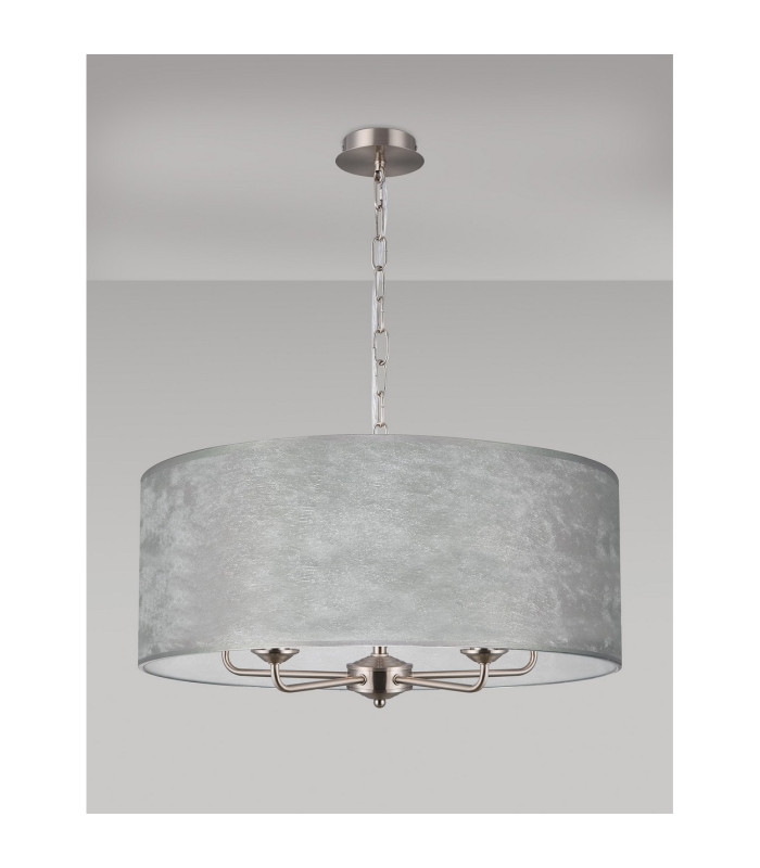 Banyan 5 Light Multi Arm Pendant E14 Satin Nickel With 60cm x 22cm Silver Leaf With White Lining Shade-11